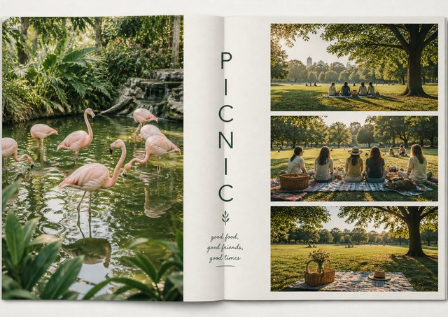 Minh họa trang Collage cuốn Du ký: ảnh tràn viền và dải ảnh dã ngoại