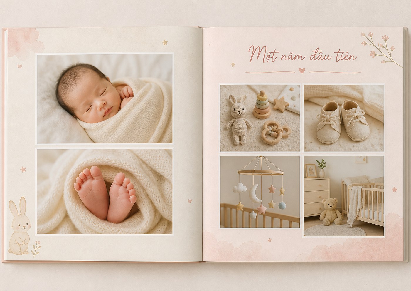 Minh họa trang Lớn từng ngày cuốn Em bé: lưới sáu ô năm đầu tiên