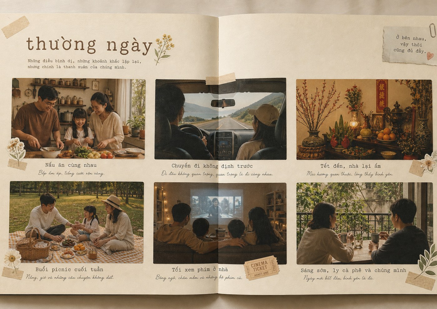 Minh họa trang Thường ngày cuốn Gia đình: lưới sáu ô